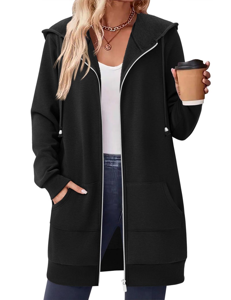 Zeagoo Women's Longline Hooded Sweatshirt / Hoodie Tunic With Fleece,Black,X-Large - Image 1